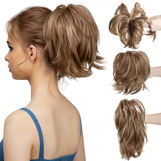 Cola de caballo con pinzas sinteticas Extensiones de pelo Diy Hairpiece Hair Bun